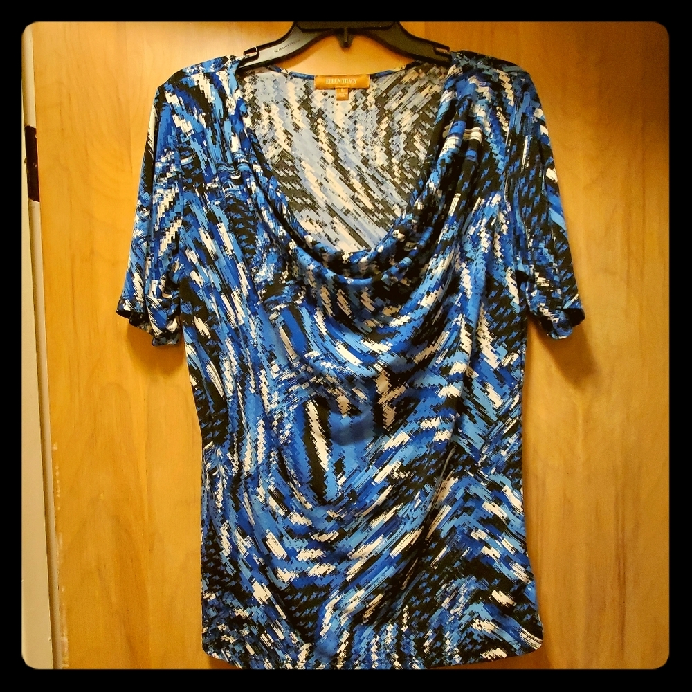 Blue cowl neck blouse